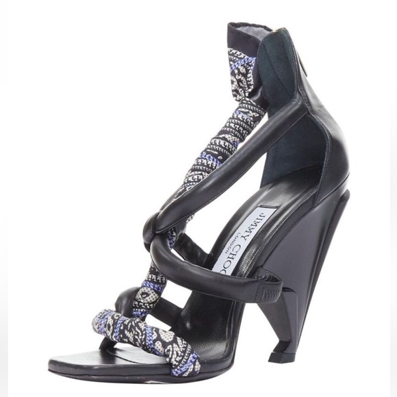 Rare Jimmy Choo Black and Purple Strappy Heels